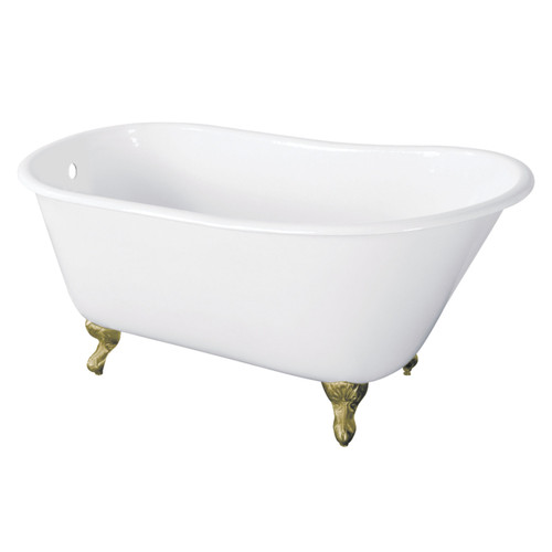 Kingston Brass  Aqua Eden VCTND5728NT7 57-Inch Cast Iron Slipper Clawfoot Tub without Faucet Drillings, White/- Brushed Brass