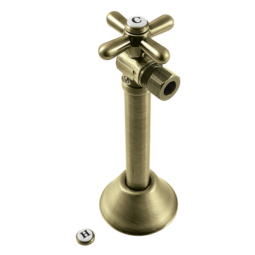 Kingston Brass CC83203X 1/2" Sweat x 3/8" OD Comp Angle Shut Off Valve with 5" Extension, - Antique Brass