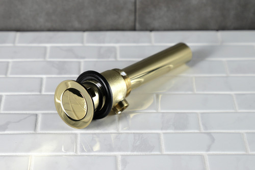 Kingston Brass KBT2120 Brass Pop-Up Drain with Overflow and Extra Long Pop-Up rod, 22 Gauge, - Polished Brass