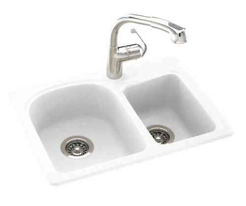 Swanstone 18 x 25 Undermount Or Drop-In Double Bowl Sink in White - KS02518DB.010