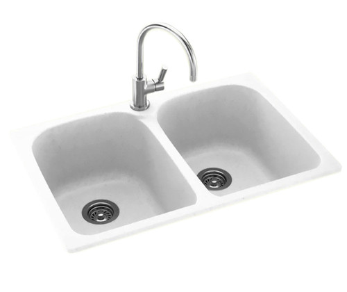 Swanstone 22 x 33 Undermount Or Drop-In Double Bowl Sink in White - KS02233LB.010
