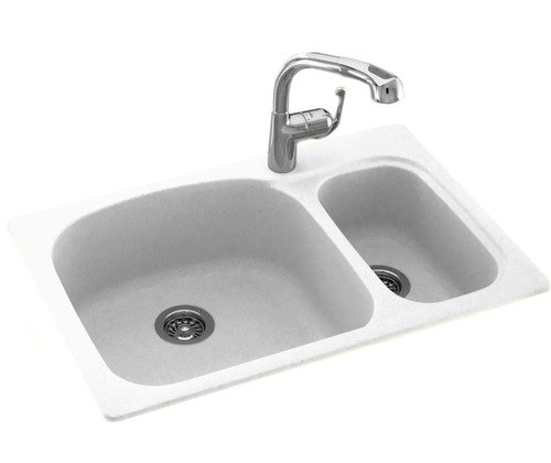 Swanstone 22 x 33 Undermount Or Drop-In Double Bowl Sink in Ice - KS03322LS.130