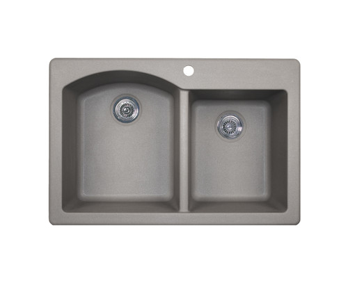 Swanstone QZ03322DB.173 22 x 33 Granite Drop in Double Bowl Sink in Metallico