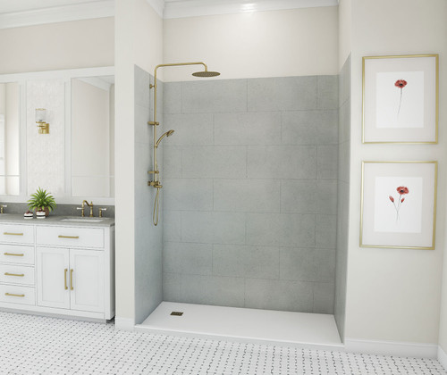 Swanstone 32 x 62 x 84 Traditional Subway Tile Glue up Shower Wall Kit in Ash Gray - TSMK843262.203