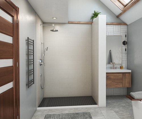 Swanstone 30 x 62 x 84 Modern Subway Tile Glue up Shower Wall Kit in Birch - MSMK843062.226