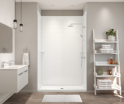 Swanstone 36 x 62 x 84 Modern Subway Tile Glue up Shower Wall Kit in White - MSMK843662.010