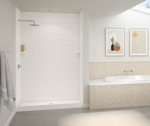 Swanstone 30 x 62 x 96 Modern Subway Tile Glue up Shower Wall Kit in White - MSMK963062.010