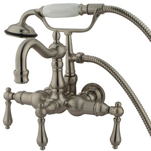 Kingston Brass 3-3/8" Wall Mount Clawfoot Tub Filler Faucet with Hand Shower - Brushed Nickel CC1007T8