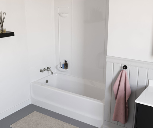 Swanstone 30" x 60" x 57 Veritek Smooth Glue up Tub Wall Kit in White - TF57000.010