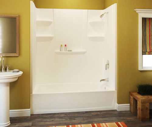 Swanstone 60 x 30 Solid Surface Alcove Right Hand Drain Four Piece Tub Shower in White - VP6030CTSR.010