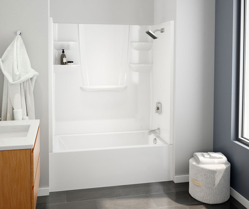 Swanstone 60 x 30 Solid Surface Alcove Right Hand Drain Four Piece Tub Shower in White - VP6030CTSMINR.010