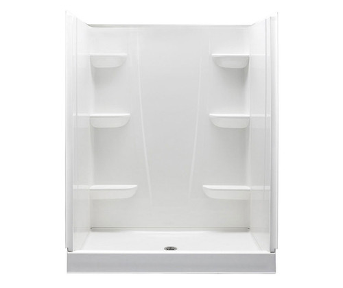Swanstone 60 x 34 Solid Surface Alcove Center Drain Four-Piece Shower in White - VP6034CS.010