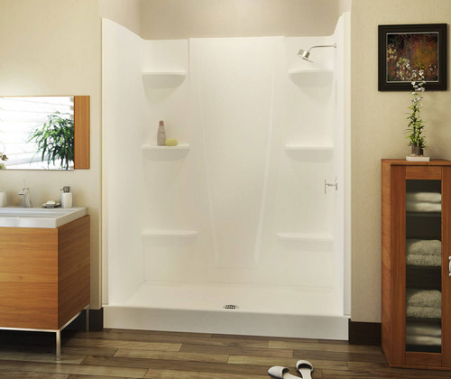 Swanstone 60 x 34 Solid Surface Alcove Center Drain Four-Piece Shower in White - VP6034CSA.010
