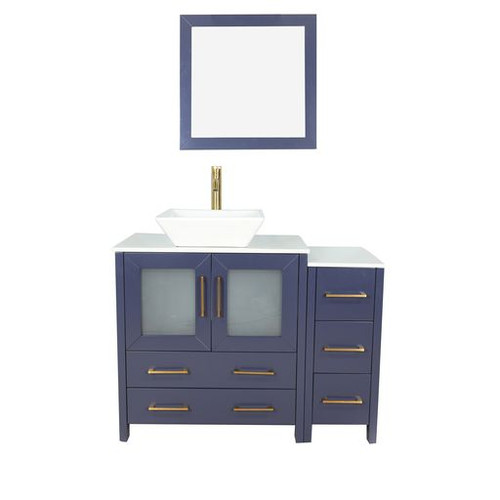 Vanity Art 42 Inch Single Sink Bathroom Vanity Set With Engineered Marble Vanity Top With Soft Closing Doors And Drawers - Blue - VA3130-42B