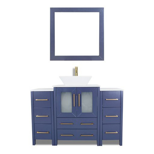 Vanity Art  VA3124-48B 48 Inch Single Sink Bathroom Vanity Set With Engineered Marble Vanity Top With Soft Closing Doors And Drawers - Blue