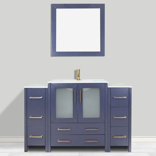 Vanity Art 48 Inch Single Sink Bathroom Vanity Set With Ceramic Vanity Top With Soft Closing Doors And Drawers - Blue - VA3024-48B