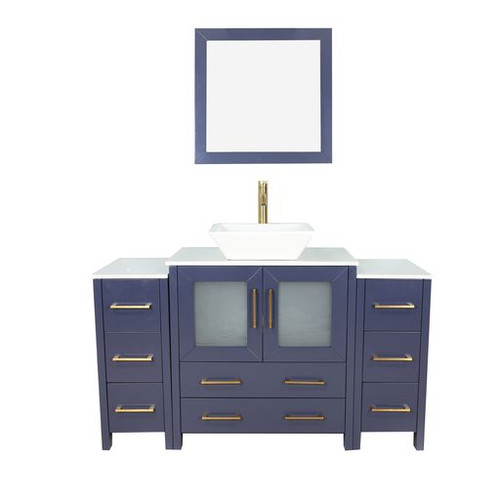 Vanity Art 54 Inch Single Sink Bathroom Vanity Set With Engineered Marble Vanity Top With Soft Closing Doors And Drawers - Blue - VA3130-54B