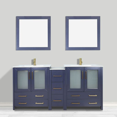 Vanity Art  VA3024-60B 60 Inch Double Sink Bathroom Vanity Set With Ceramic Vanity Top With Soft Closing Doors And Drawers - Blue
