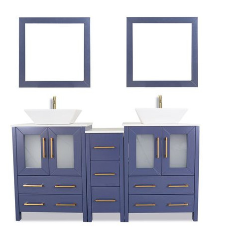 Vanity Art  VA3124-60B 60 Inch Double Sink Bathroom Vanity Set With Engineered Marble Vanity Top With Soft Closing Doors And Drawers - Blue