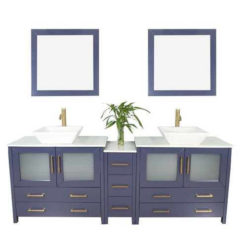 Vanity Art  VA3136-84B 84 Inch Double Sink Bathroom Vanity Set With Engineered Marble Vanity Top With Soft Closing Doors And Drawers - Blue