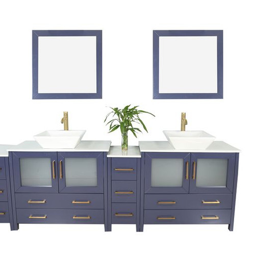 Vanity Art  VA3136-96B 36 Inch Double Sink Bathroom Vanity Set With Engineered Marble Vanity Top With Soft Closing Doors And Drawers - Blue