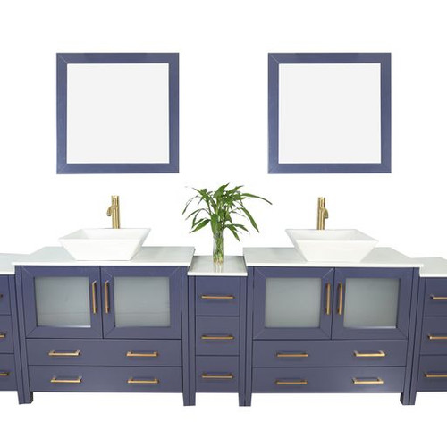 Vanity Art  VA3136-108B 108 Inch Single Sink Bathroom Vanity Set With Engineered Marble Vanity Top With Soft Closing Doors And Drawers - Blue