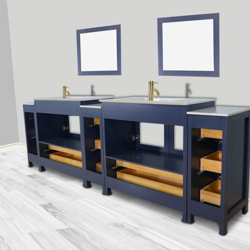 Vanity Art  VA3036-108B 108 Inch Double Sink Bathroom Vanity Set With Ceramic Vanity Top With Soft Closing Doors And Drawers - Blue