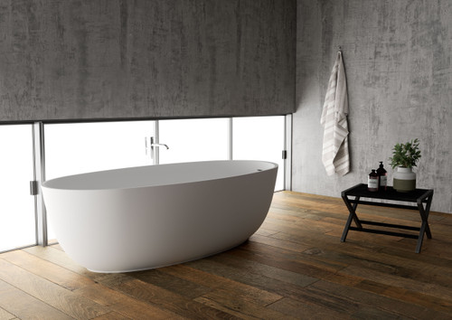 Ruvati  66-inch Matte White epiStone Solid Surface Oval Freestanding Bath Tub Canali - RVB6719WH