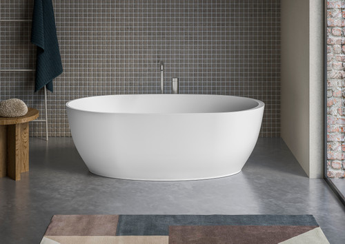 Ruvati  59-inch Matte White epiStone Solid Surface Oval Freestanding Bath Tub Canali - RVB6744WH