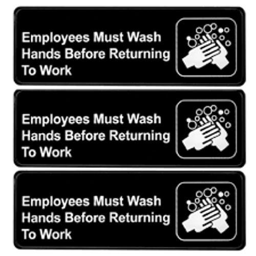 Alpine  ALPSGN-B-5 3 in. x 9 in. Employees Must Wash Hands Before Returning To Work (3-Pack)
