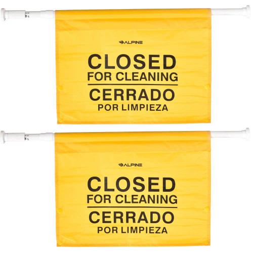 Alpine ALP498-HAN-2 18 in. Safety Hanging Sign with Multi-Lingual Closed for Cleaning Imprint (2-Pack) Alpine ALP498-HAN-2 18 in. Safety Hanging Sign with Multi-Lingual Closed for Cleaning Imprint (2-Pack)
