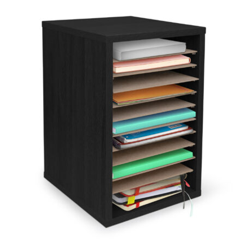 Alpine  ADI500-11-BLK 11-Compartment Wood Adjustable Vertical Paper Sorter Literature File Organizer, Black