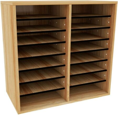 Alpine  ADI500-16-MEO 16-Compartment Wood Adjustable Paper Sorter Literature File Organizer, Medium Oak