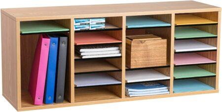 Alpine 24-Compartment Wood Adjustable Paper Sorter Literature File Organizer, Medium Oak - ADI500-24-MEO