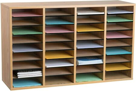 Alpine  ADI500-36-MEO 36-Compartment Wood Adjustable Paper Sorter Literature File Organizer, Medium Oak