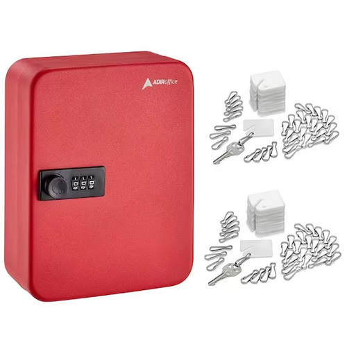 Alpine 30-Key Steel Heavy-Duty Key Cabinet with Combination Lock, Red with 100 Key Tags - ADI682-30-RED-689-PKG