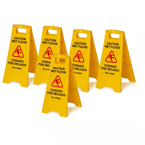 Alpine  ALP499-5pk 24 in. Yellow Bilingual Caution Wet Floor Sign (5-Pack)