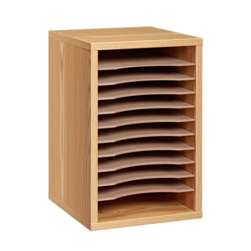 Alpine  ADI500-11-MEO-2PK 11-Compartment Wood Vertical Paper Sorter Literature File Organizer, Medium Oak 2 Pack