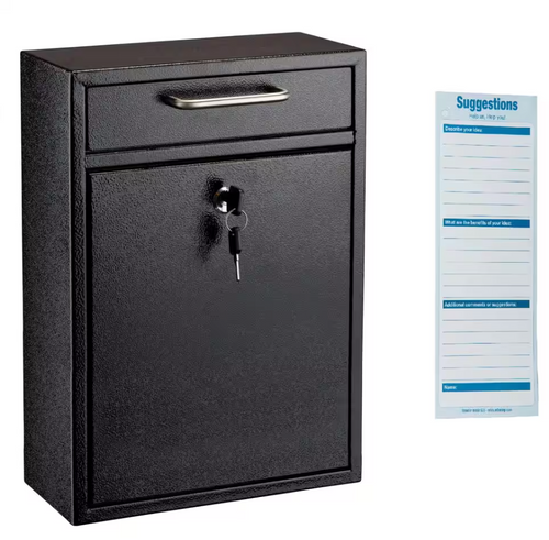 Alpine  ADI631-04-BLK-PKG Large Ultimate Black Drop Box Wall Mounted Mail Box with Suggestion Cards