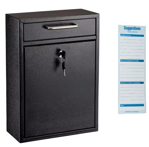 Alpine Large Ultimate Black Drop Box Wall Mounted Mail Box with Suggestion Cards - ADI631-04-BLK-PKG