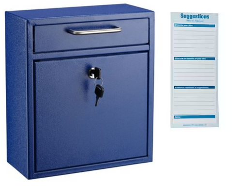 Alpine  ADI631-04-BLU-PKG Large Ultimate Blue Drop Box Wall Mounted Mail Box with Suggestion Cards