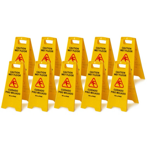 Alpine  ALP499-10PK 24 in. Yellow Multi-Lingual Caution Wet Floor Sign 10 Pack