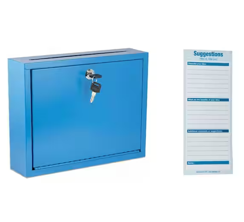 Alpine Large Size Blue Steel Multi-Purpose Drop Box with Suggestion Cards - ADI631-03-BLU-PKG