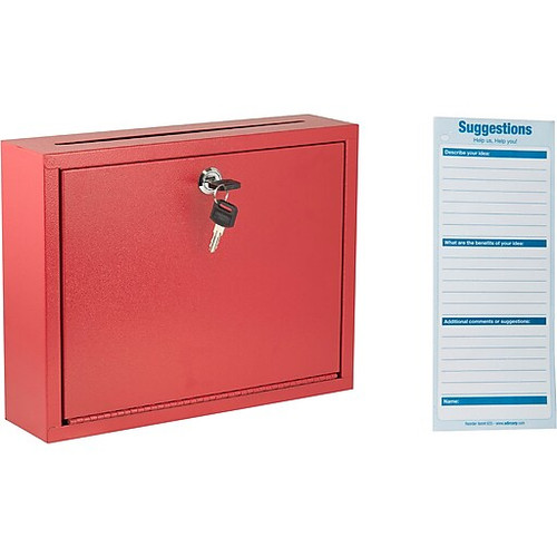 Alpine Large Size Red Steel Multi-Purpose Drop Box with Suggestion Cards - ADI631-03-RED-PKG