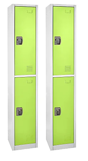 Alpine  ADI629-202-GRN-2PK 72 in. x 12 in. x 12 in. Double-Compartment Steel Tier Key Lock Storage Locker in Green 2 Pack