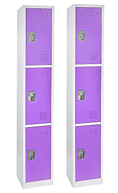 Alpine  ADI629-203-PUR-2PK 72 in. H x 12 in. W x 12 in. D Triple-Compartment Steel Tier Key Lock Storage Locker in Purple 2 Pack