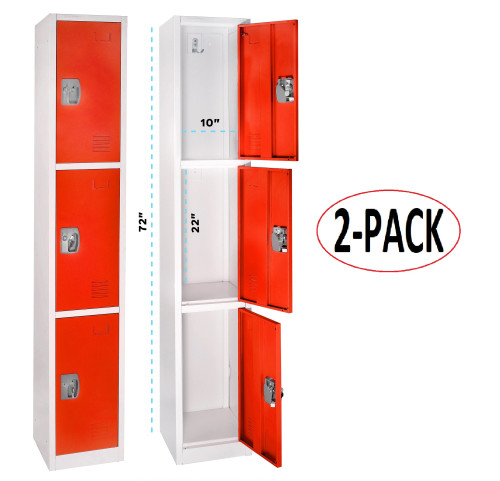 Alpine  ADI629-203-RED-2PK 72 in. H x 12 in. W x 12 in. D Triple-Compartment Steel Tier Key Lock Storage Locker in Red 2 Pack