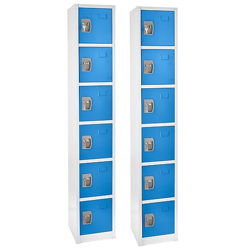 Alpine 72 in. x 12 in. x 12 in. 6-Compartment Steel Tier Key Lock Storage Locker in Blue 2 Pack - ADI629-206-BLU-2PK