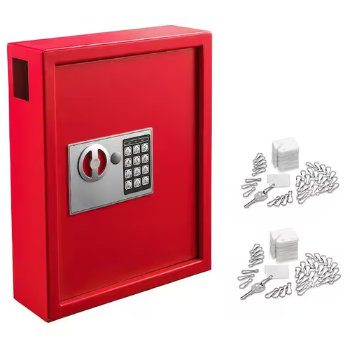 Alpine 40-Key Steel Digital Lock Key Cabinet, Red with 100 Key Tags - ADI680-40-RED-689-PKG