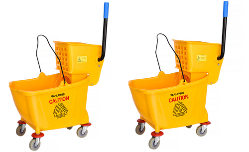 Alpine 36 Qt. Yellow PVC Mop Bucket with Side Wringer 2 Pack - ALP462-2PK